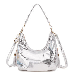 Snake Print Messenger Bag Women's Crossbody Shoulder Handbag Silver