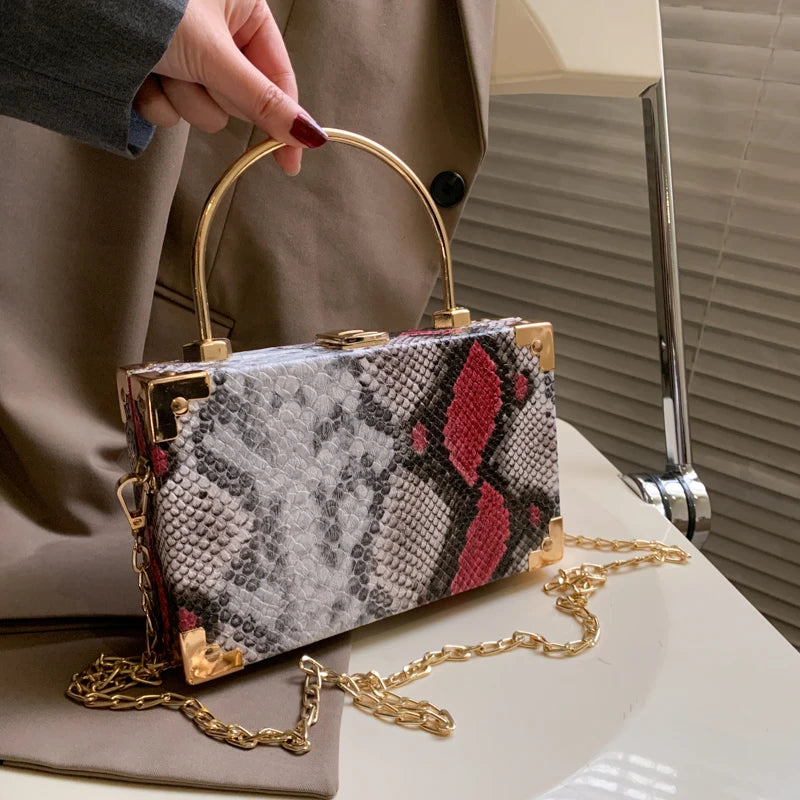 Snakeskin Box Style Purse Handbag Party Clutch Chain Shoulder Bag