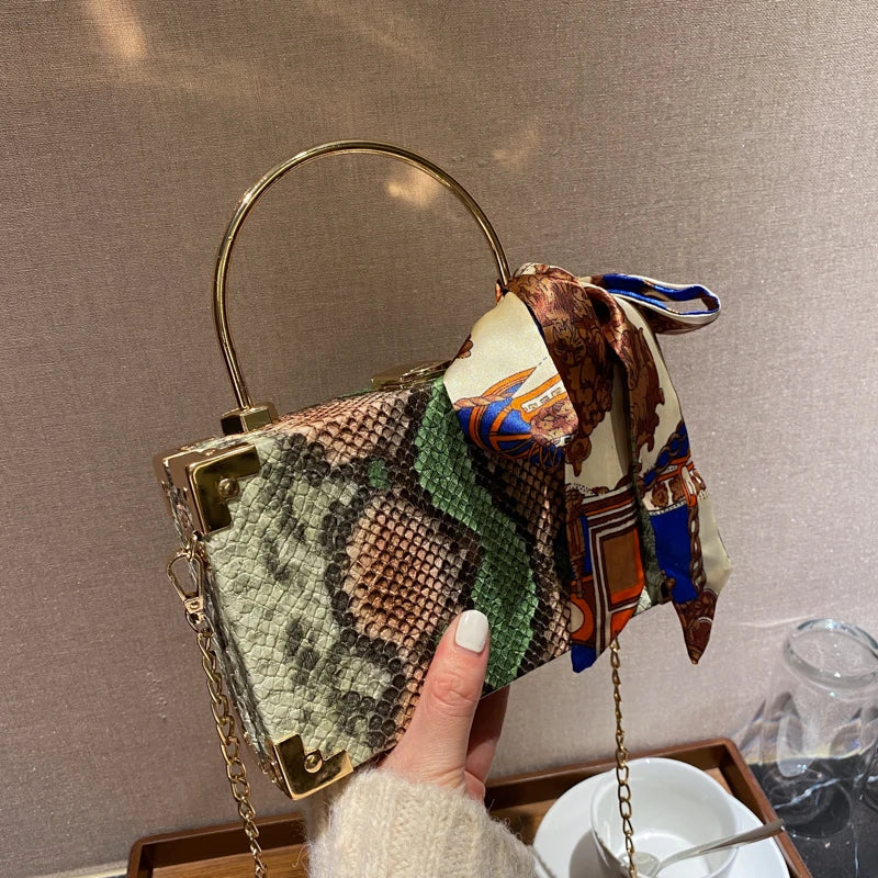 Snakeskin Box Style Purse Handbag Party Clutch Chain Shoulder Bag