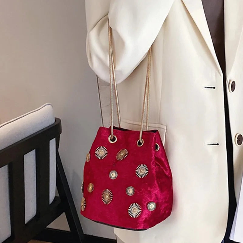 Snowflake Mini Handbags Tote Crossbody Bag with Golden Chain Shoulder Strap