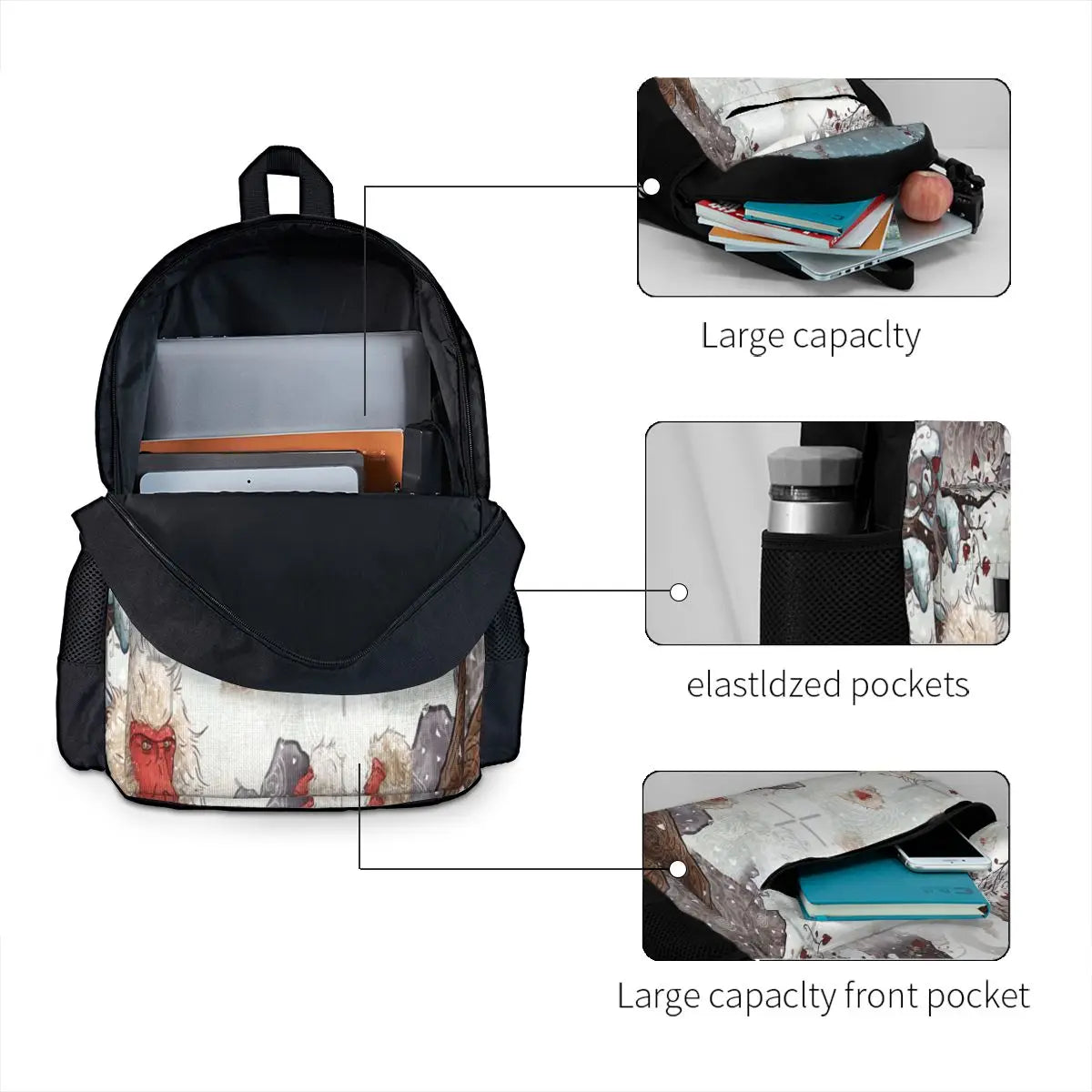 Japanese Snow Monkeys Backpacks Men Women Kids