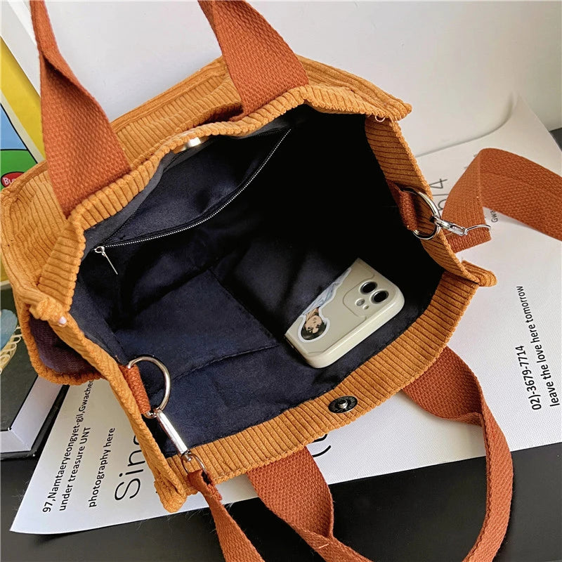 Corduroy Women's Shoulder Bag Large Capacity Shopping Handbag