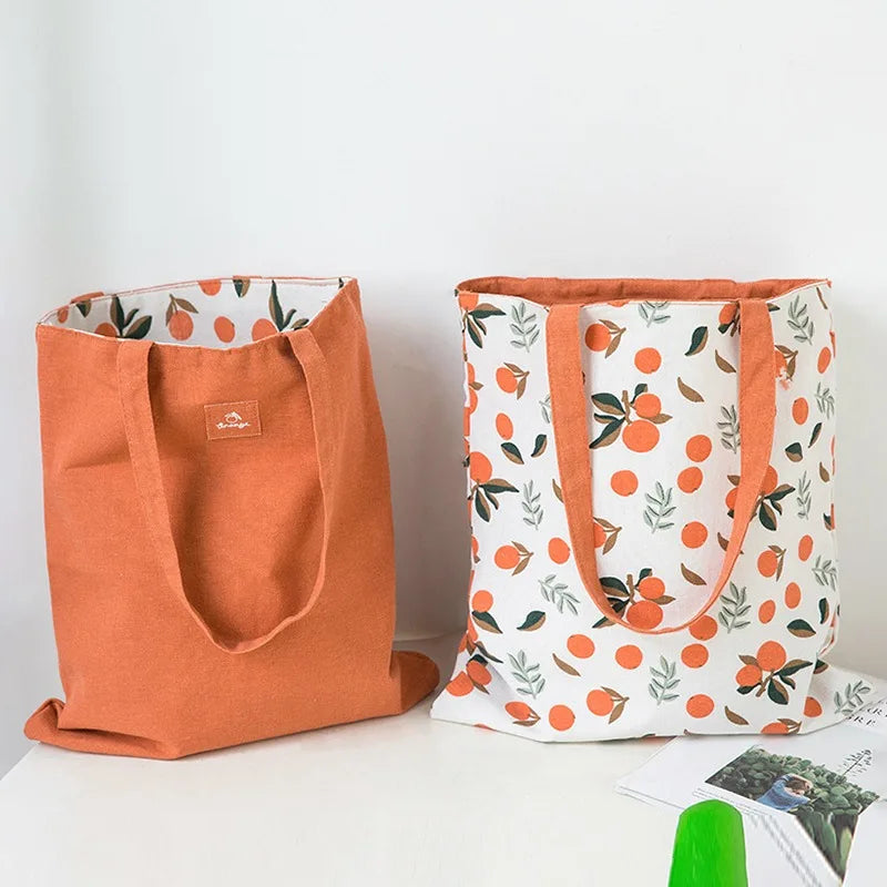 Cotton Linen Shoulder Bag Floral Tote for Women Shopping Canvas Handbag