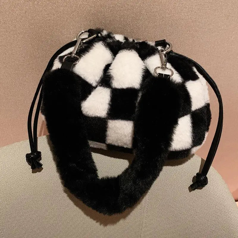 Faux Fur Shoulder Bags for Women Ladies Plush Hand Bags Clutch Purse