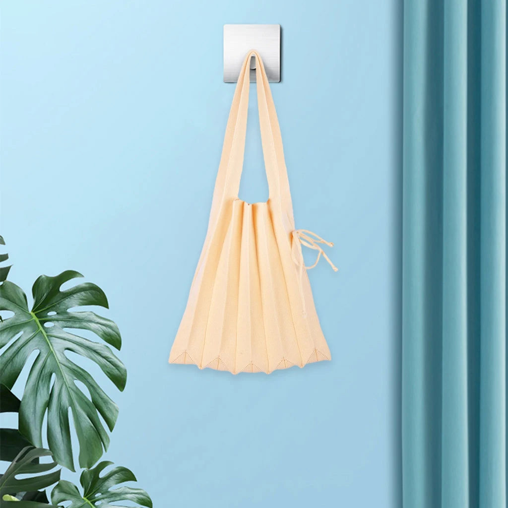 Soft Knitted Pleated Shoulder Bag with Drawstring Closure
