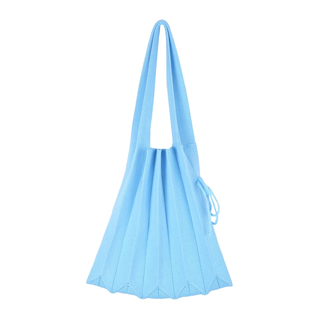 Soft Knitted Pleated Shoulder Bag with Drawstring Closure