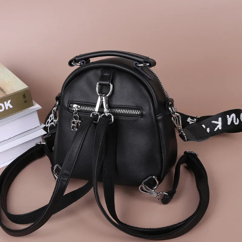 Soft Leather Backpack Female Ins Street With Multi-layer