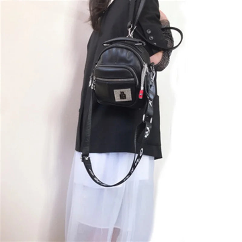Soft Leather Backpack Female Ins Street With Multi-layer