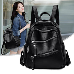 Large Capacity Soft Leather School Bag Backpack for Women