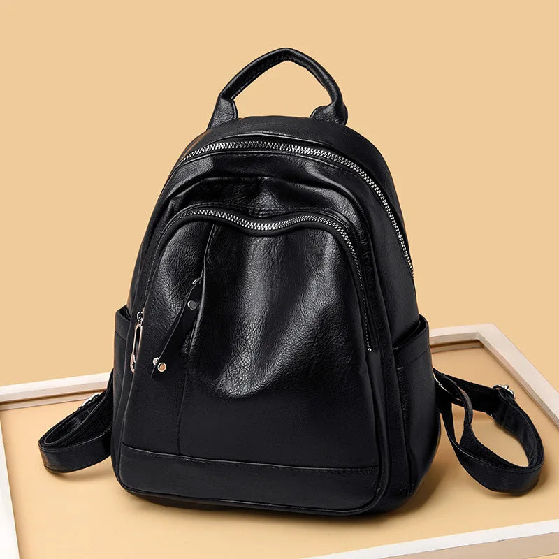 Large Capacity Soft Leather School Bag Backpack for Women