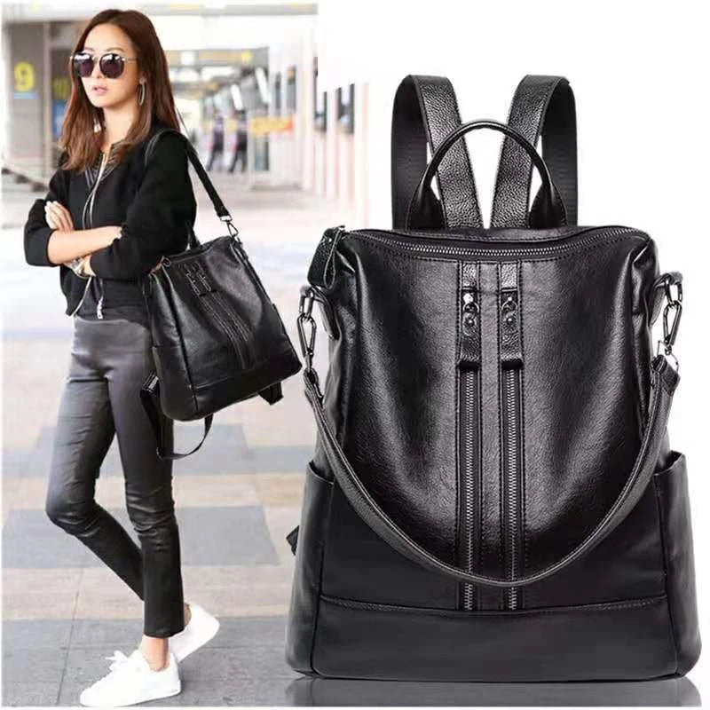 Large-Capacity Soft Leather Backpack for Women