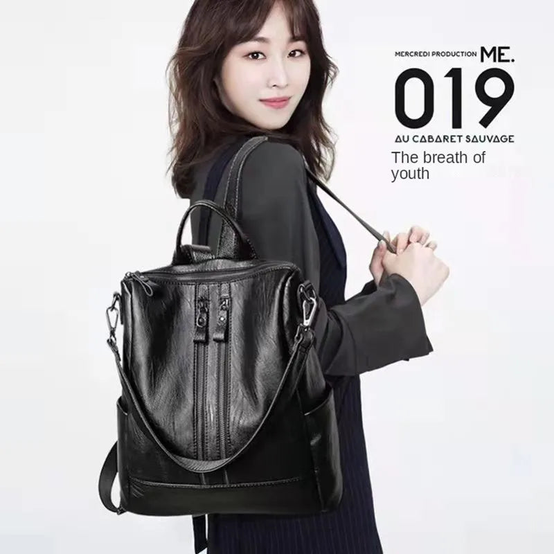 Large-Capacity Soft Leather Backpack for Women