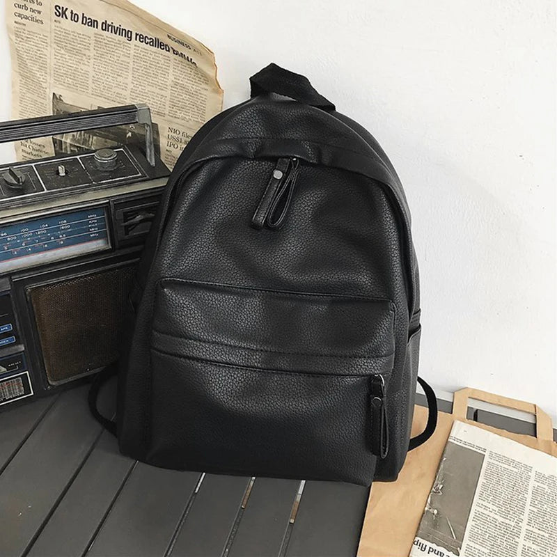Soft Leather Backpacks High Women Laptop Backpack Solid College School Bags