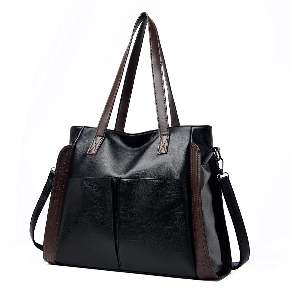 Large Capacity Leather Shoulder Bag Retro Tote Satchel Handbag