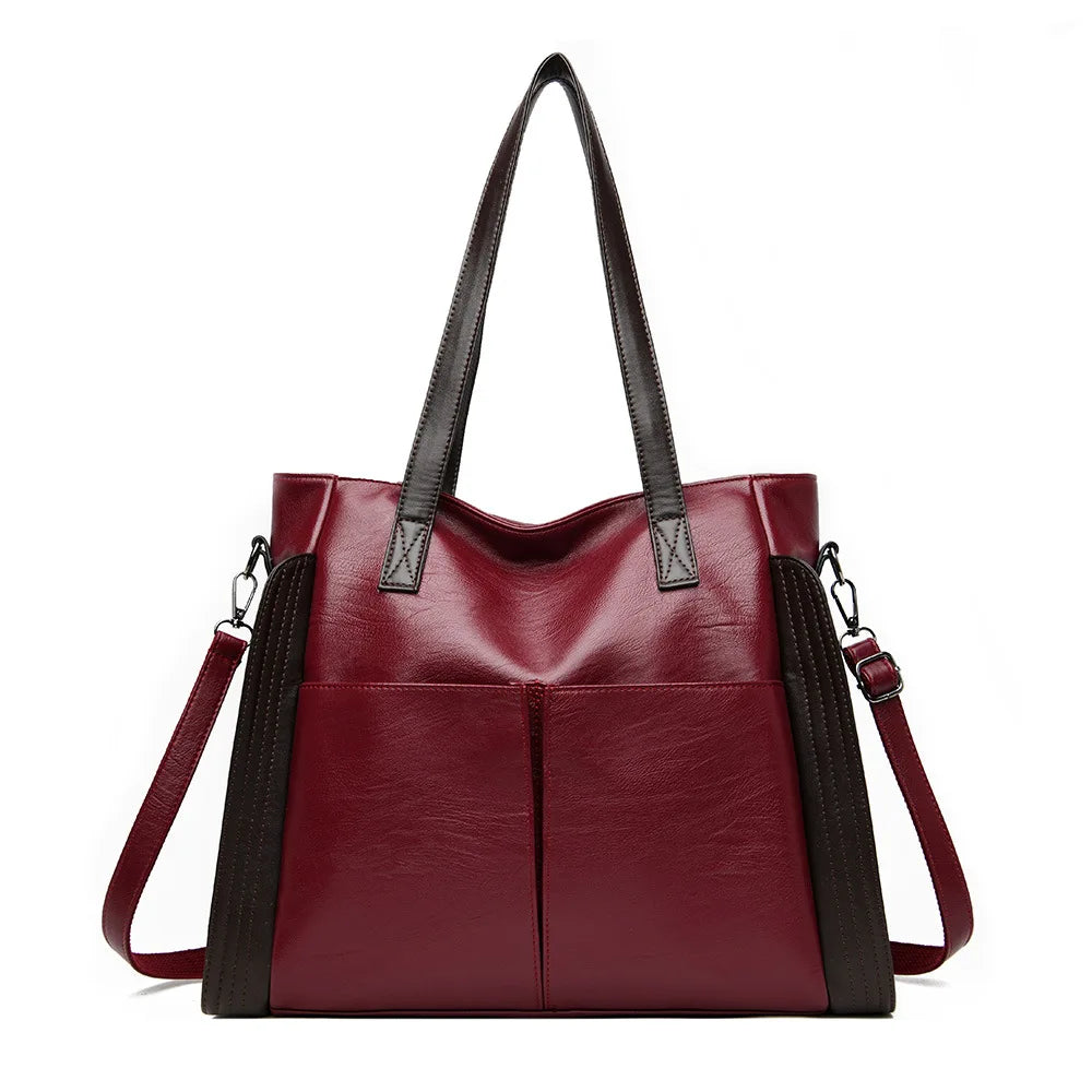 Large Capacity Leather Shoulder Bag Retro Tote Satchel Handbag