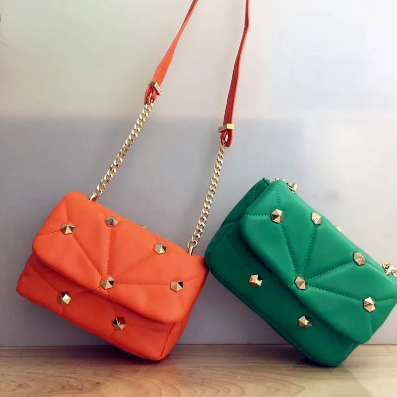Soft Leather Riveted Chain Crossbody Bags European American Shoulder Bag