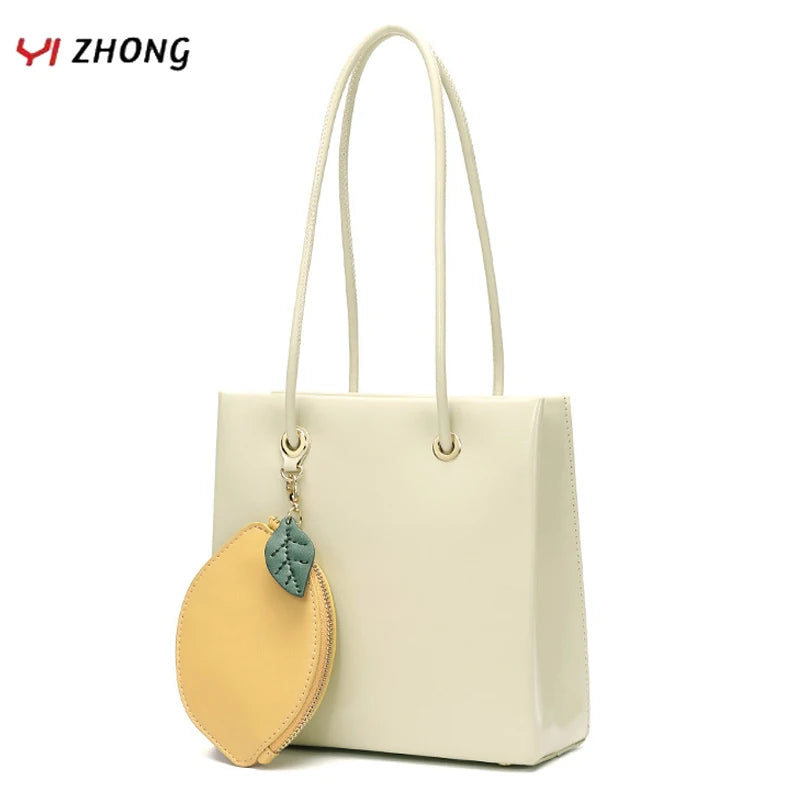 Soft Leather Satchels Lemon Shape Purses and Handbags