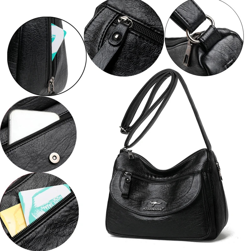 Soft Leather Shoulder Crossbody Bags For Women Solid Large Capacity Messenger