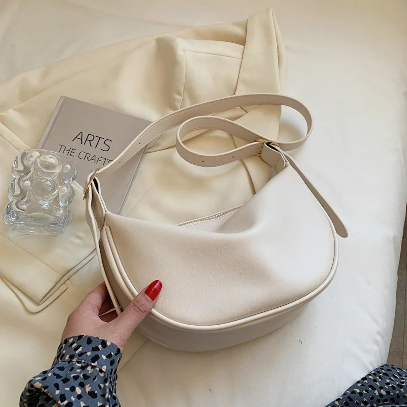 Soft Leather Shoulder Hobo Bag Solid Messenger Bag Women Handbag