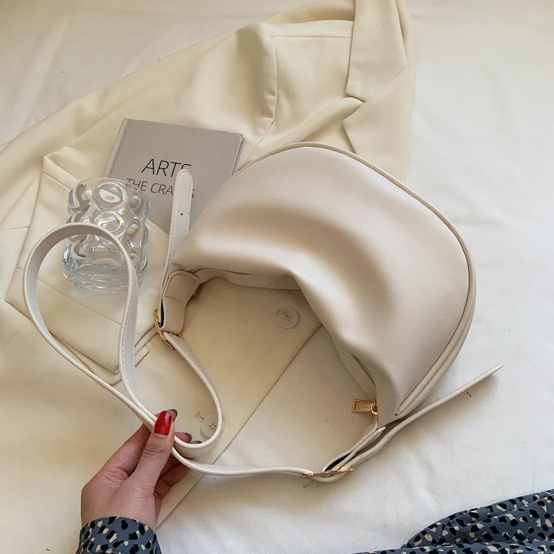 Soft Leather Shoulder Hobo Bag Solid Messenger Bag Women Handbag