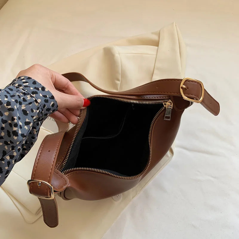 Soft Leather Shoulder Hobo Bag Solid Messenger Bag Women Handbag