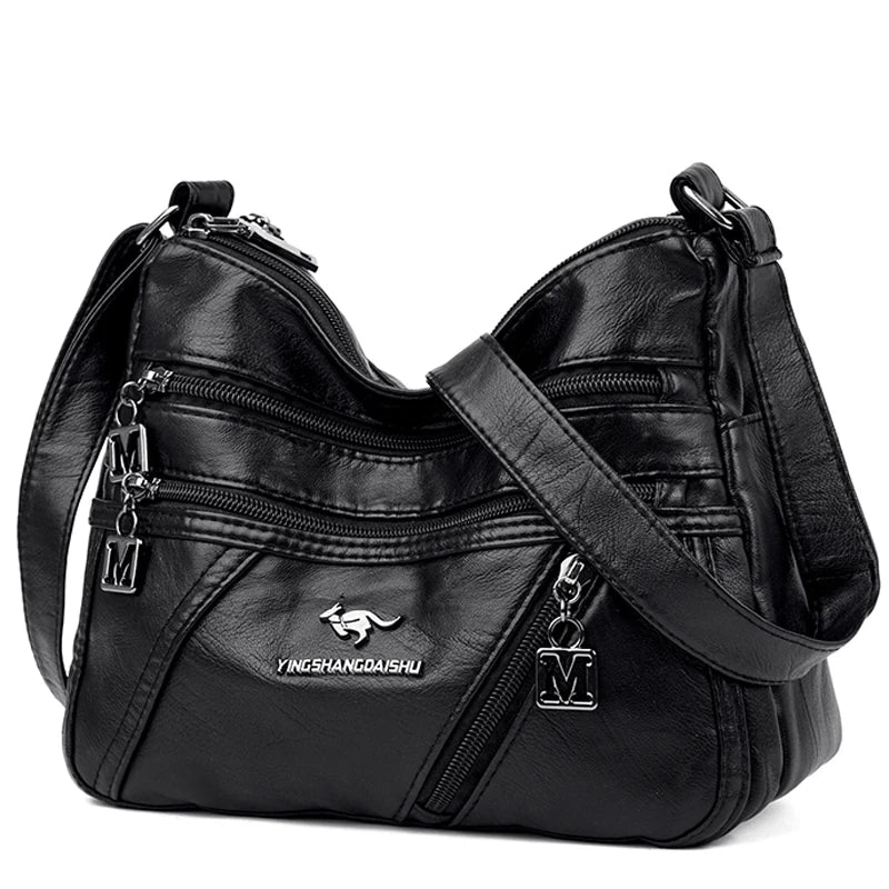 Soft PU Leather Crossbody Bag For Women Shoulder Bag Mult-pockets Messenger Bag