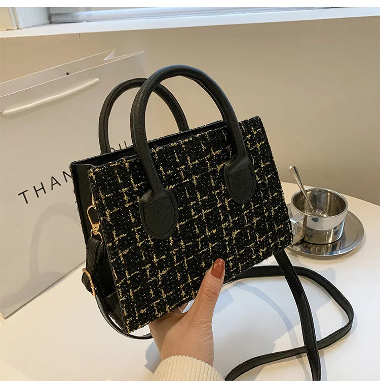 Plaid Crossbody Shoulder Bag Small Square Tote