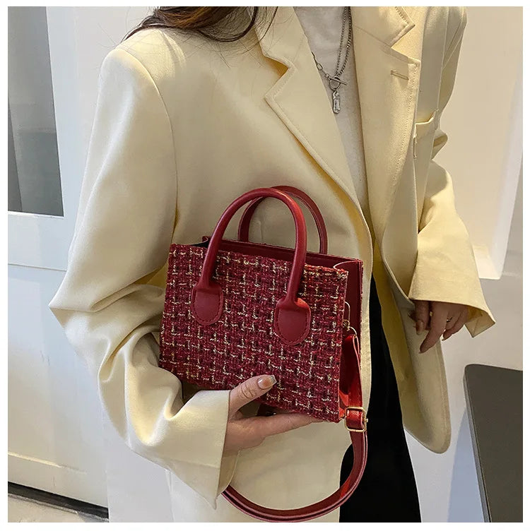 Plaid Crossbody Shoulder Bag Small Square Tote