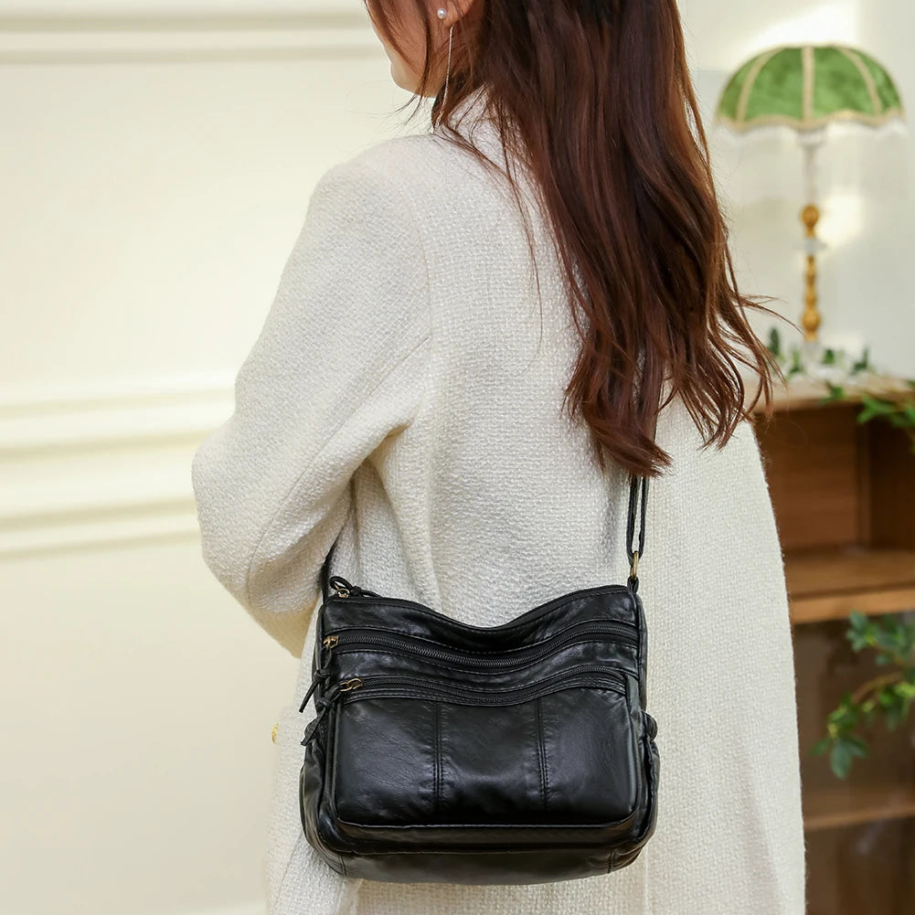Soft PU Leather Ladies Handbags Multi-pocket Women Top Handle Satchel