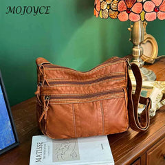 PU Leather Messenger Bag Multi-pocket Women Top Handle Satchel