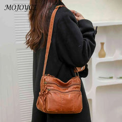 PU Leather Messenger Bag Multi-pocket Women Top Handle Satchel