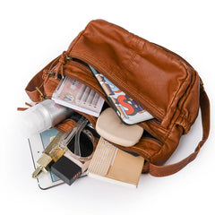 Vintage PU Leather Messenger Bag Multi-pocket Women Top Handle Satchel