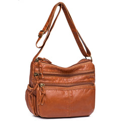 Vintage PU Leather Messenger Bag Multi-pocket Women Top Handle Satchel