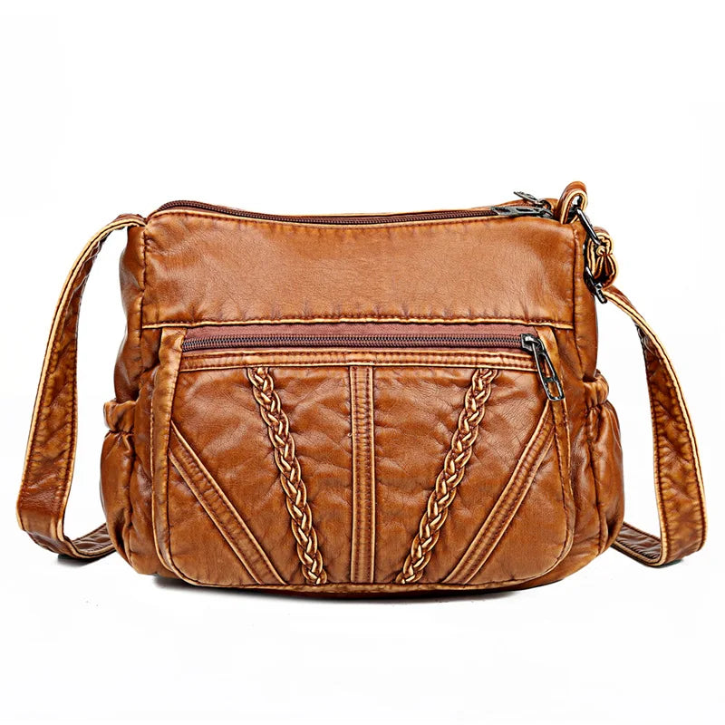 Vintage PU Leather Shoulder Bag Women Messenger Bag Lady Handbag