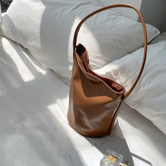 Vintage Small PU Leather Bucket Bag for Women