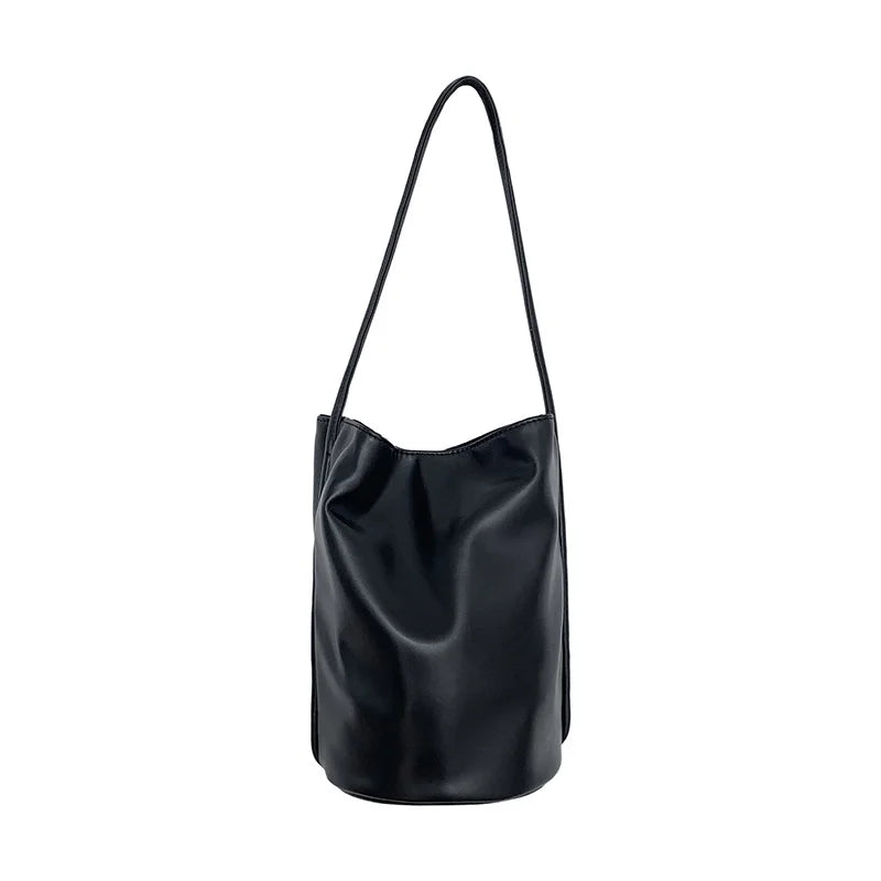 Vintage Small PU Leather Bucket Bag for Women