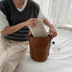 Vintage Small PU Leather Bucket Bag for Women