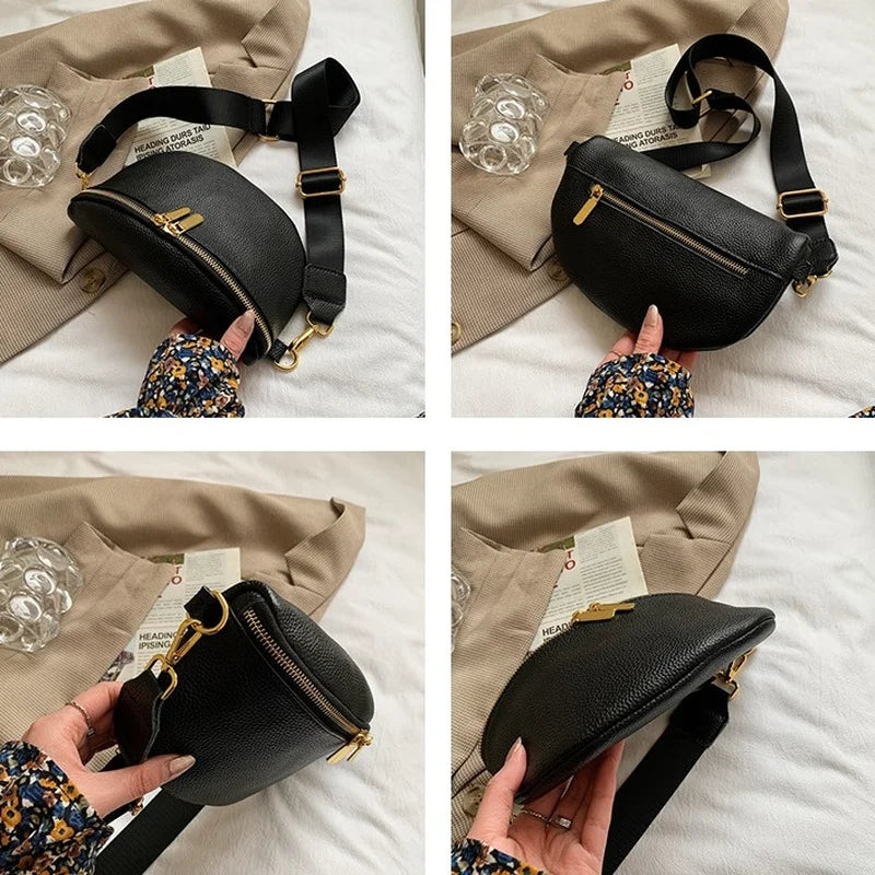 Women's Soft PU Leather Waist Pack Fanny Pack Solid Colour Ladies Waist Bag