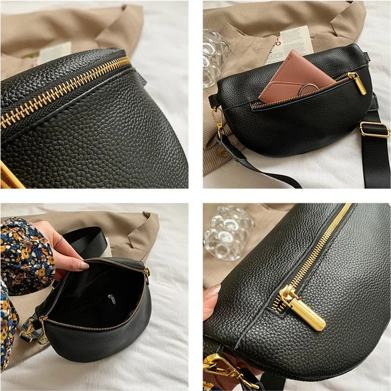Women's Soft PU Leather Waist Pack Fanny Pack Solid Colour Ladies Waist Bag