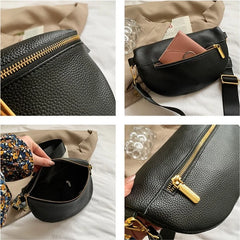 Women's Soft PU Leather Waist Pack Fanny Pack Solid Colour Ladies Waist Bag