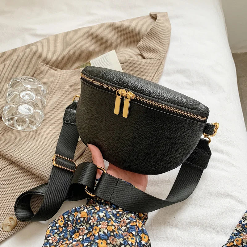 Women's Soft PU Leather Waist Pack Fanny Pack Solid Colour Ladies Waist Bag