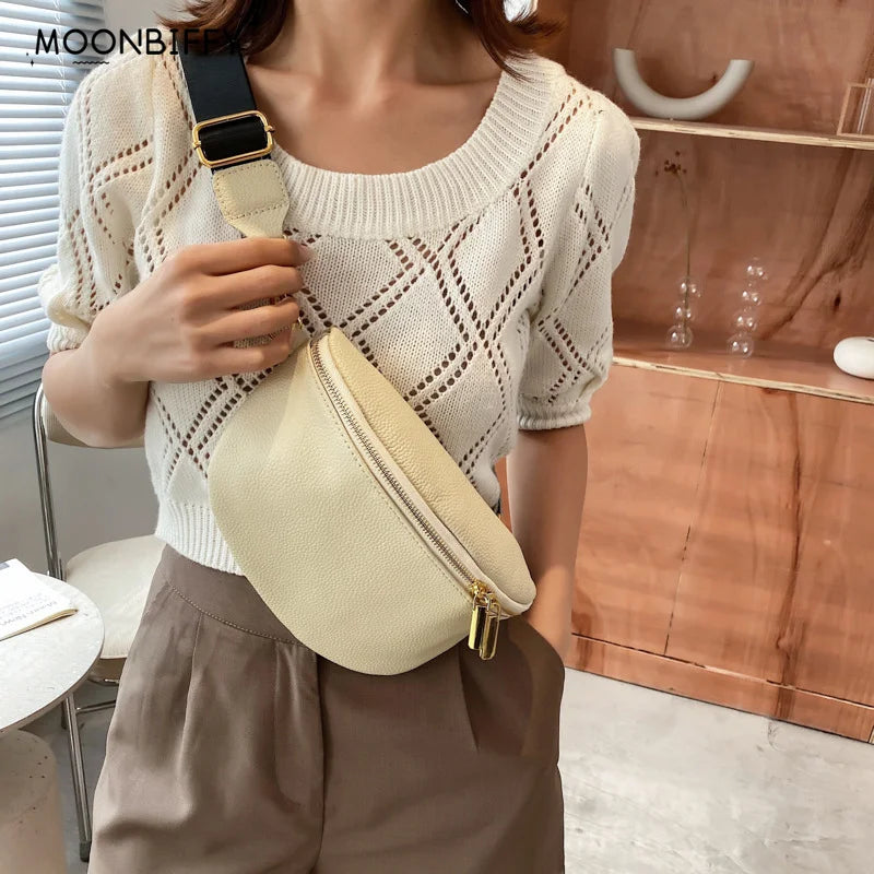 Women's Soft PU Leather Waist Pack Fanny Pack Solid Colour Ladies Waist Bag