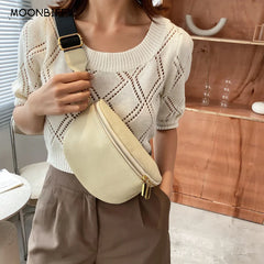 Women's Soft PU Leather Waist Pack Fanny Pack Solid Colour Ladies Waist Bag