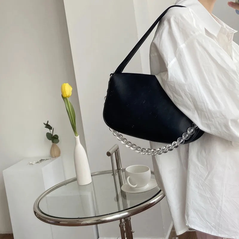 Women Pillow Underarm Bag Beaded Chain Shoulder Bags