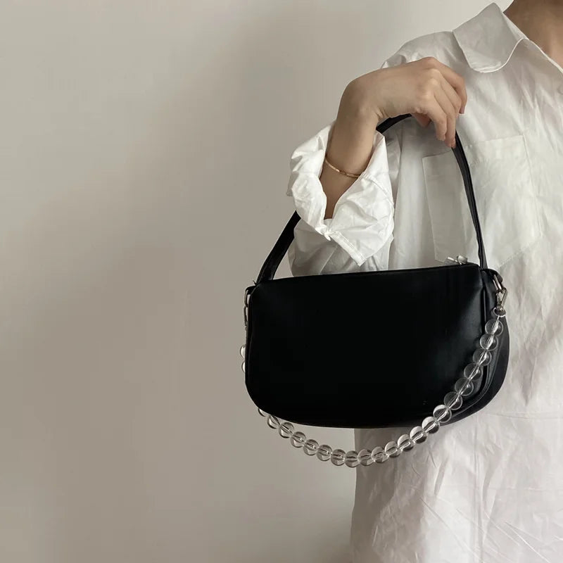 Women Pillow Underarm Bag Beaded Chain Shoulder Bags