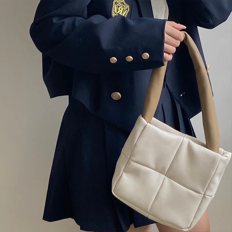 PU Leather Shoulder Bag Plaid Purse Handbag Female Winter Small Square