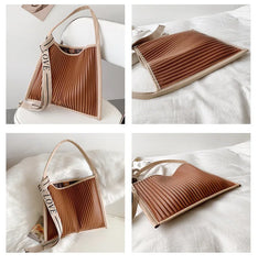 Soft PU Leather Shoulder Bag Stripe Crossbody Big Totes Handbag Purse