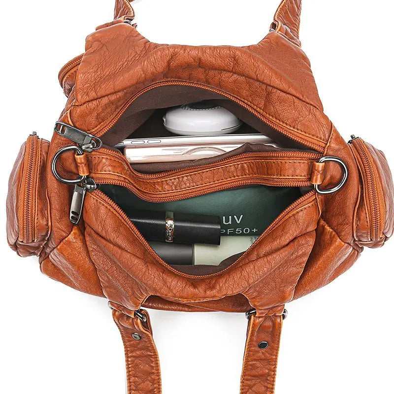 Soft PU Leather Stitching Shoulder Bag European Retro Bag Famous Handbag