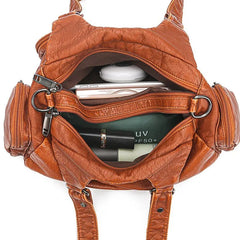 Soft PU Leather Stitching Shoulder Bag European Retro Bag Famous Handbag