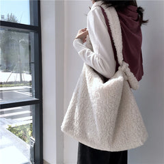 Soft Plush Messenger Shoulder Bag Large Capacity Women Tote Shopping Bag